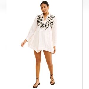 Free People Ivory Color Mirage Crochet Cutouts Swing Mini Shirtdress Sz: Medium